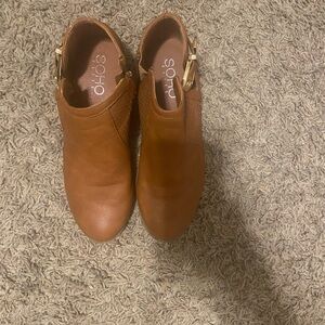 Soho Women's Tan Ankle Booties with Buckle